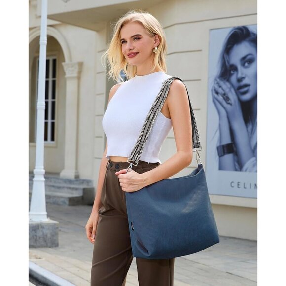 Women’s Blue Corduroy Tote Shoulder Bag with Adjustment Straps And Zipper - Picture 6 of 7